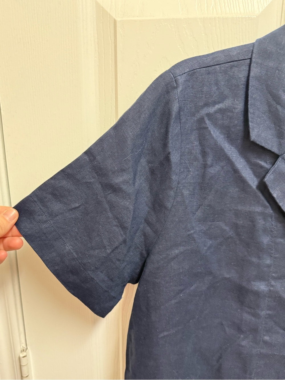 Quince Navy Button Down Linen Top - Picture 7 of 11